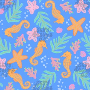 Bright underwater sea seamless pattern design for Summer, Bright Kids summer Seamless patterns, Commercial use, Seahorse marine life file