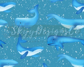 Watercolor whales seamless pattern for summer, Ocean animals seamless pattern for fabrics