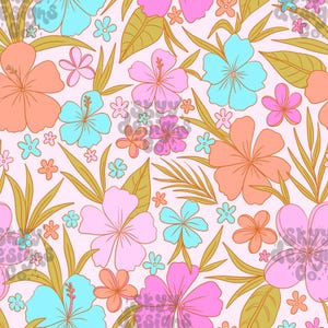 Bright Tropical hibiscus floral seamless pattern for summer, Tropical seamless repeat pattern for fabrics, Digital download Seamless pattern