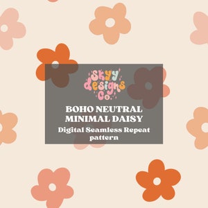 Boho retro daisy minimal  digital seamless pattern for fabrics and wallpapers, Neutral retro daisy digital paper design, Wallpaper file