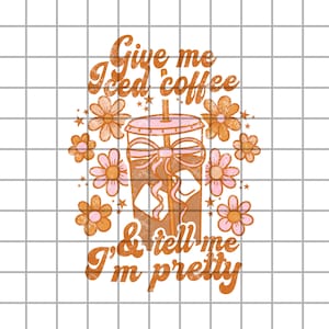 Girly Iced Coffee Coquette bow PNG Design download, Coffee lover PNG, Preppy Iced Coffee Floral PNG file for shirts, floral coffee Png