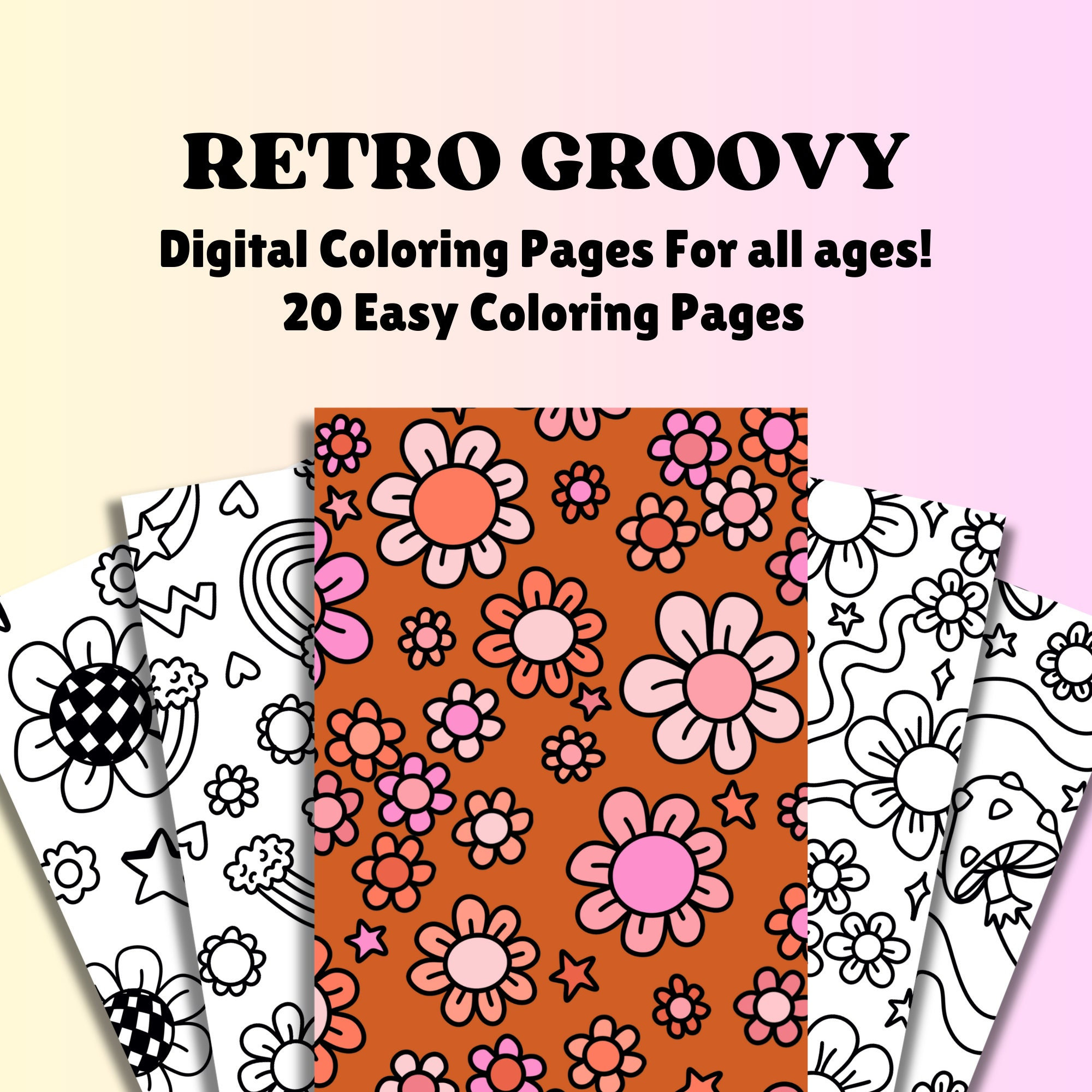 Retro Groovy Coloring Pages for Adults Printable – 20 Easy, Bold-Line Designs for Relaxation
