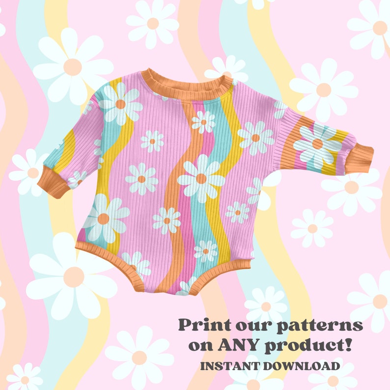 Groovy Retro Summer Daisy Waves Seamless Pattern for Retro Floral ...