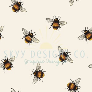 Beige Bumble bees digital seamless pattern for fabrics and wallpapers, Bumble bees repeat pattern, digital paper insects, Bees seamless file