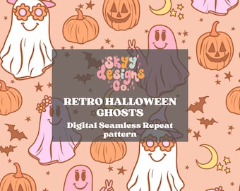 Orange Plaid Ghost Digital Paper, Seamless Halloween Pattern, Ghosts ...