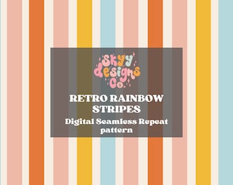 Retro Rainbow Stripes Seamless Pattern for Spring and Summer, Party Stripe Paper Digital Download