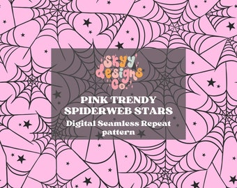 Spiderwebs and Stars Seamless Pattern for Halloween, Girly Spooky Pattern Paper Digital Download