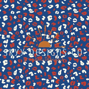 Navy red white and blue leopard digital seamless pattern for fabrics and wallpapers, American leopard seamless pattern, kids seamless