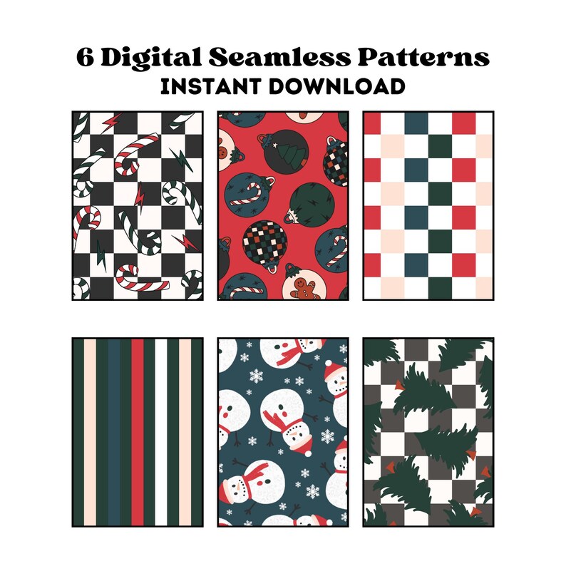 Boys Retro Christmas Seamless Pattern Bundle, Kids Winter Pattern ...