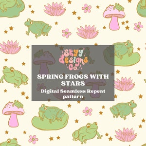 Frühling Frösche Floral nahtlose Muster Design digitaler Download, Muster zu wiederholen Frühling Frosch Design für Stoffe, Frühling Frösche Muster-Datei