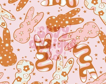 Retro Easter Bunny Seamless Pattern, Pastel Spring Animals Pattern Paper for Fabrics Digital Download