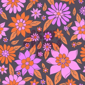 Retro Halloween floral digital file seamless pattern for fabrics and wallpapers, Halloween retro daisy floral pattern, spooky wallpaper