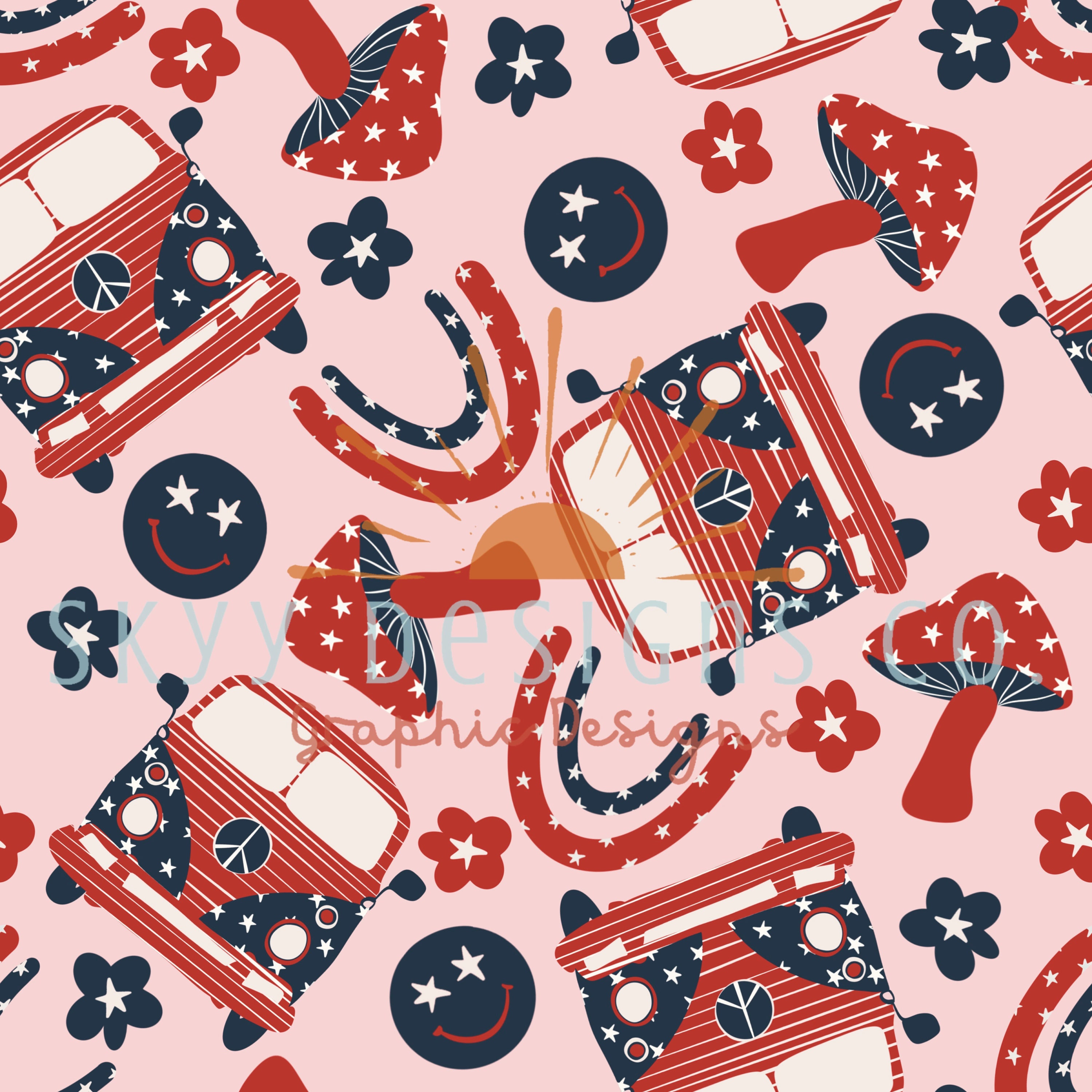 Fourth of July Baseball USA Seamless Repeat Pattern for Fabric 