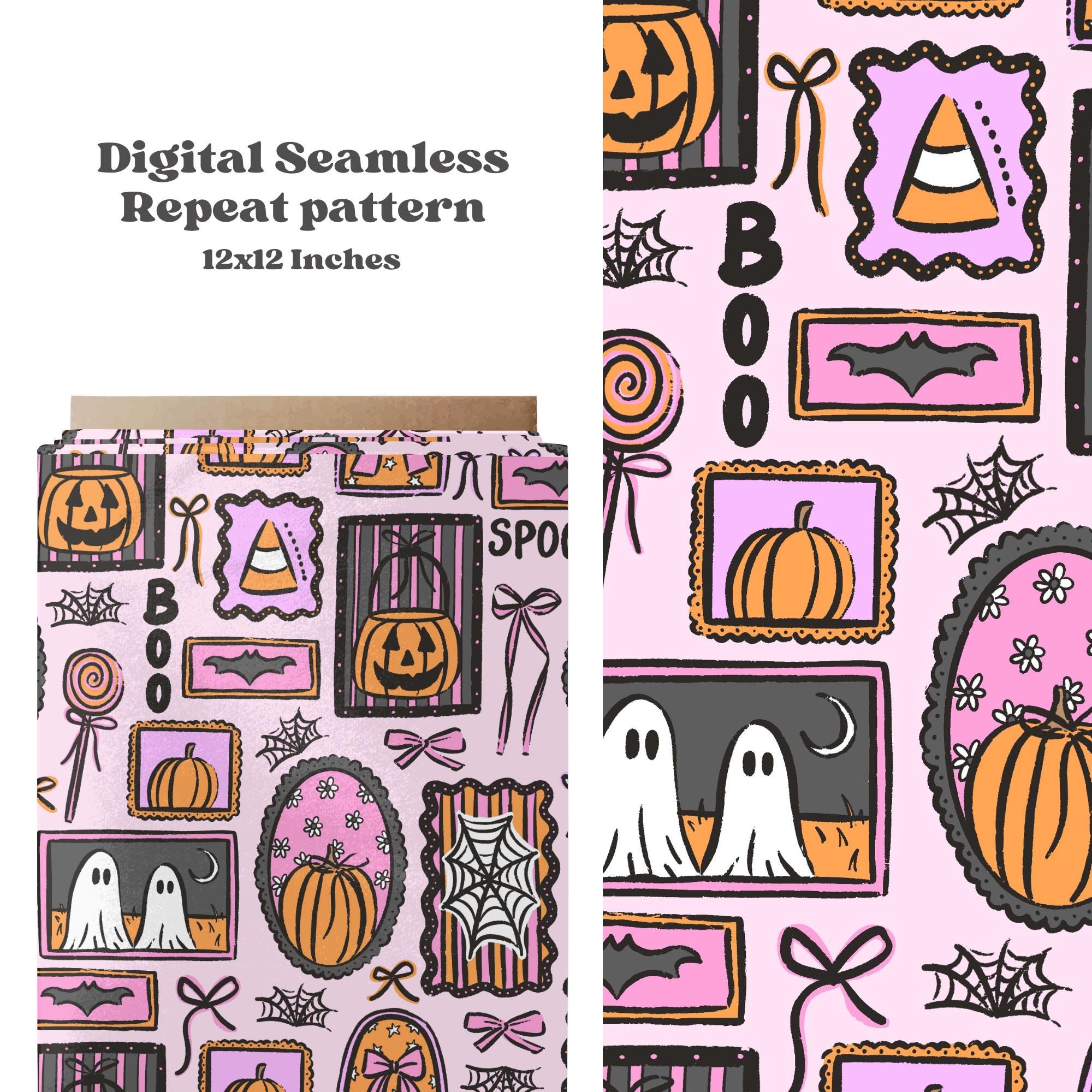 Trendy Spooky Frames Seamless Pattern for Halloween