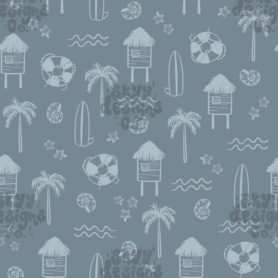 Nautical Summer Seamless Pattern, Beach Scenery Pattern Paper Digital ...