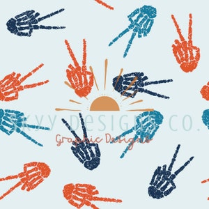 Fourth of July Peace signs digital seamless pattern for fabrics and wallpapers, skeleton hands peace signs digital paper file