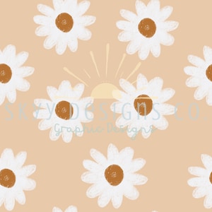 Western Gänseblümchen digitales nahtloses Muster für Stoffe und Tapeten, westliches nahtloses Blumenmuster, Neutrales Gänseblümchen digitale Papierdatei