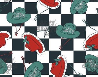 Cowgirl Winter Seamless Pattern for Christmas, Holiday Western Pattern Paper Digital Download