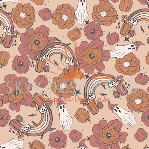 boho Halloween floral digital file seamless pattern for fabrics and wallpapers, Halloween neutral floral seamless pattern, spooky wallpaper