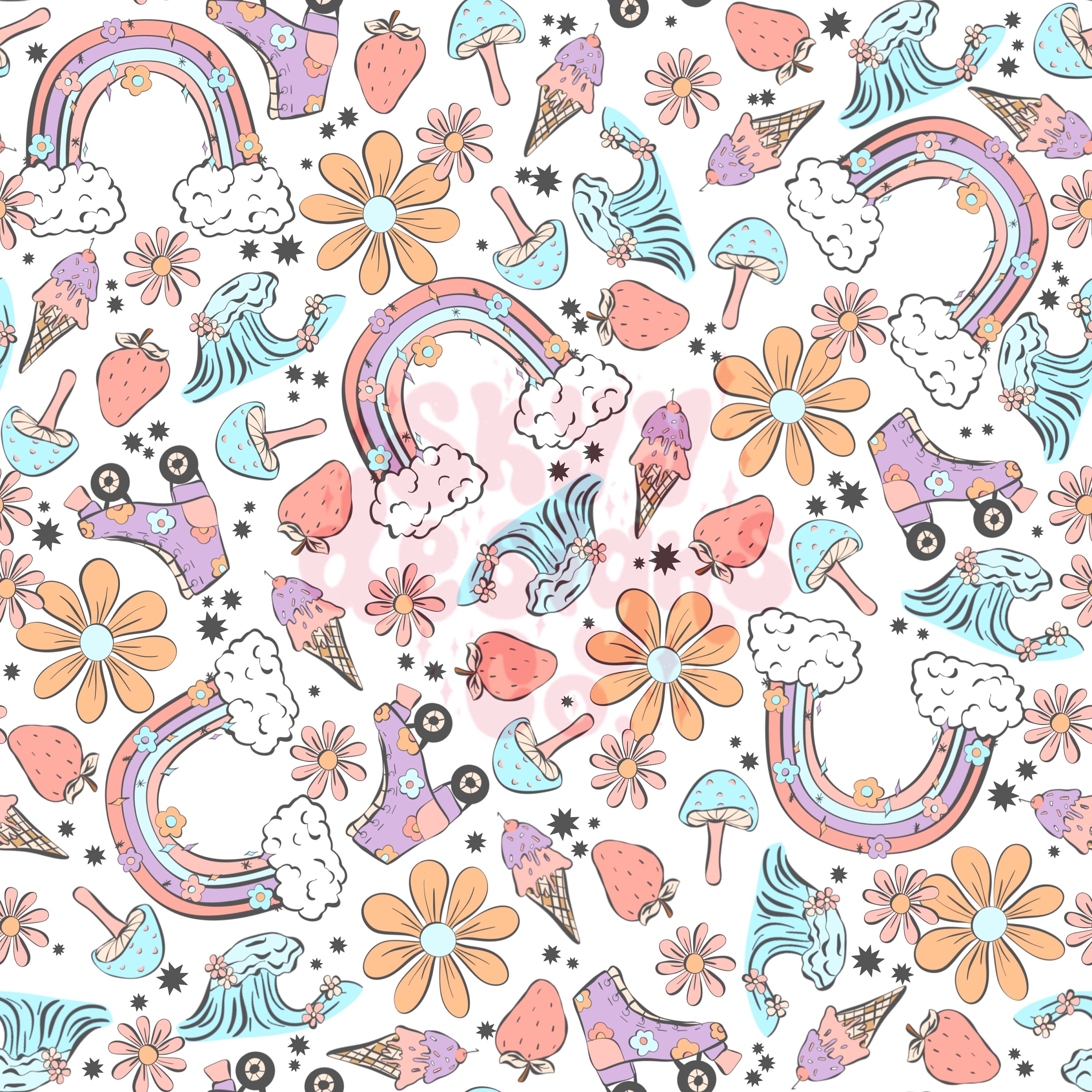 Retro Summer Seamless Pattern, Groovy Pastel Roller Skates Pattern ...