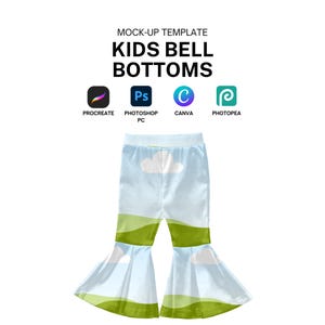 Kids Bell Bottoms pants Realistic Mockup Template for Procreate, Photoshop, Canva Digital Download