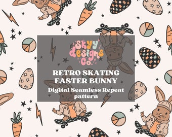 Patrón sin costuras de conejitos de Pascua, patrón de primavera para niños, descarga digital en papel