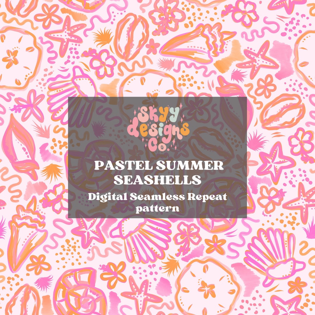 Bright Pastel Beach Seashells Seamless Pattern for Summer, Boho Summer