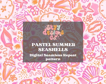 Bright pastel beach seashells seamless pattern for summer, Boho summer seamless pattern for fabrics