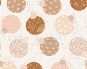 Boho neutral Christmas ornaments seamless pattern for Christmas, Boho Christmas seamless repeat pattern for fabrics