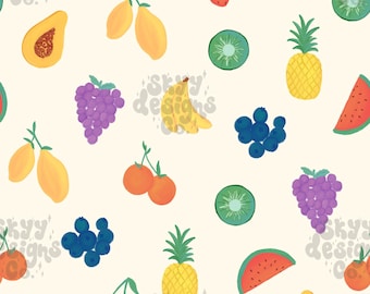Watercolor Summer Fruit Seamless Pattern, Tropical Pattern Paper Digital Download