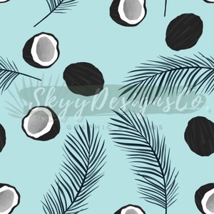 Patrón digital sin costuras de cocos azules tropicales para telas y papeles pintados, archivo de papel digital tropical para telas papel sin costuras de coco