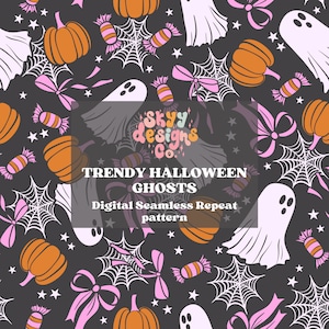 Trendy Halloween Muster Kokette, Halloween Muster digitaler Download, Halloween Geister Schleife Digital Papier, Rapportmuster, Halloween Musterpapier