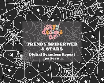 Spiderwebs and Stars Seamless Pattern for Halloween, Spooky Pattern Paper Digital Download