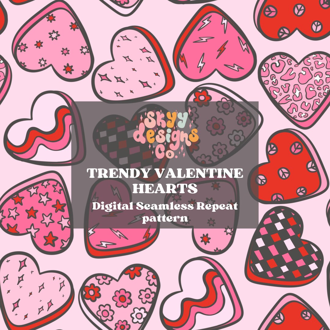 Trendy Hearts Digital Seamless Pattern for Fabrics and Etsy