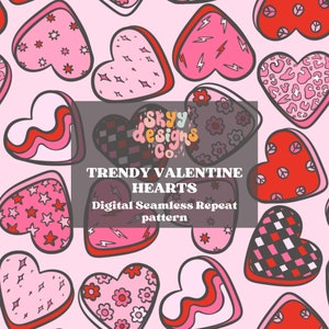 Trendy hearts digital seamless pattern for fabrics and wallpapers, Hearts seamless pattern, girly love digital paper, Valentine&#39;s pattern