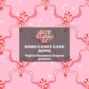 Christmas Candy Muster für Stoffe und Tapeten, Christmas Bow Muster, Boho Weihnachten Muster, bunte Weihnachten Muster