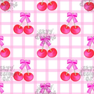Aquarelle coquette cerisier vichy arcs sans couture pattern design for Valentine's day, Digital paper Fruit bows Papier numérique et usage commercial