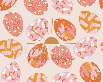 Western Eggs Seamless Pattern for Easter, Retro Spring Pattern Paper Digital Download