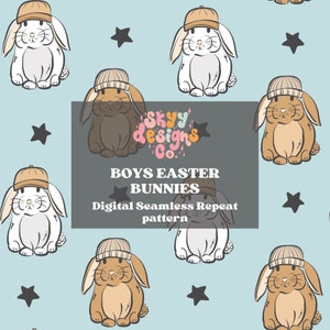 Trendy Boys Easter Bunnies digital seamless pattern for fabrics, Boy Easter repeat pattern paper, Boys kids digital Download Boys Easter
