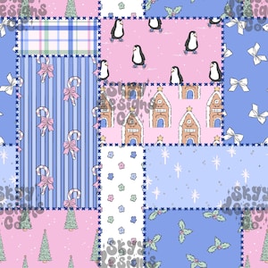 Patrón de patchwork invernal estilo preppy sin costuras, papel con estampado de cuadros navideños (descarga digital)