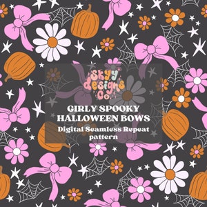 Trendy Halloween Muster Kokette, Halloween Muster digitaler Download, Halloween Geister Schleife Digital Papier, Rapportmuster, Halloween Musterpapier