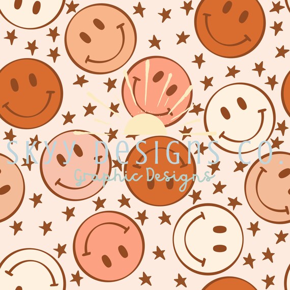 Smiley Face Neutral Stars Digital Seamless Pattern For Fabrics Etsy