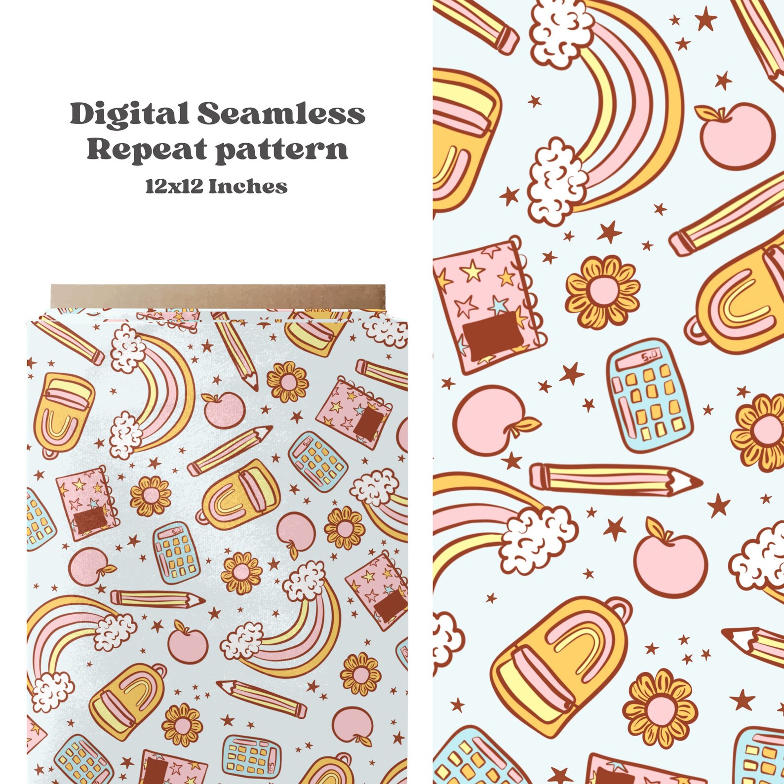 Pastel School Supply Seamless Pattern, Learning Pattern Paper Digital ...