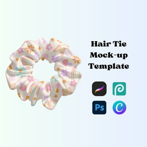 Hair tie realistic mock-up template for procreate canva and photoshop, Seamless pattern your design here mock-up