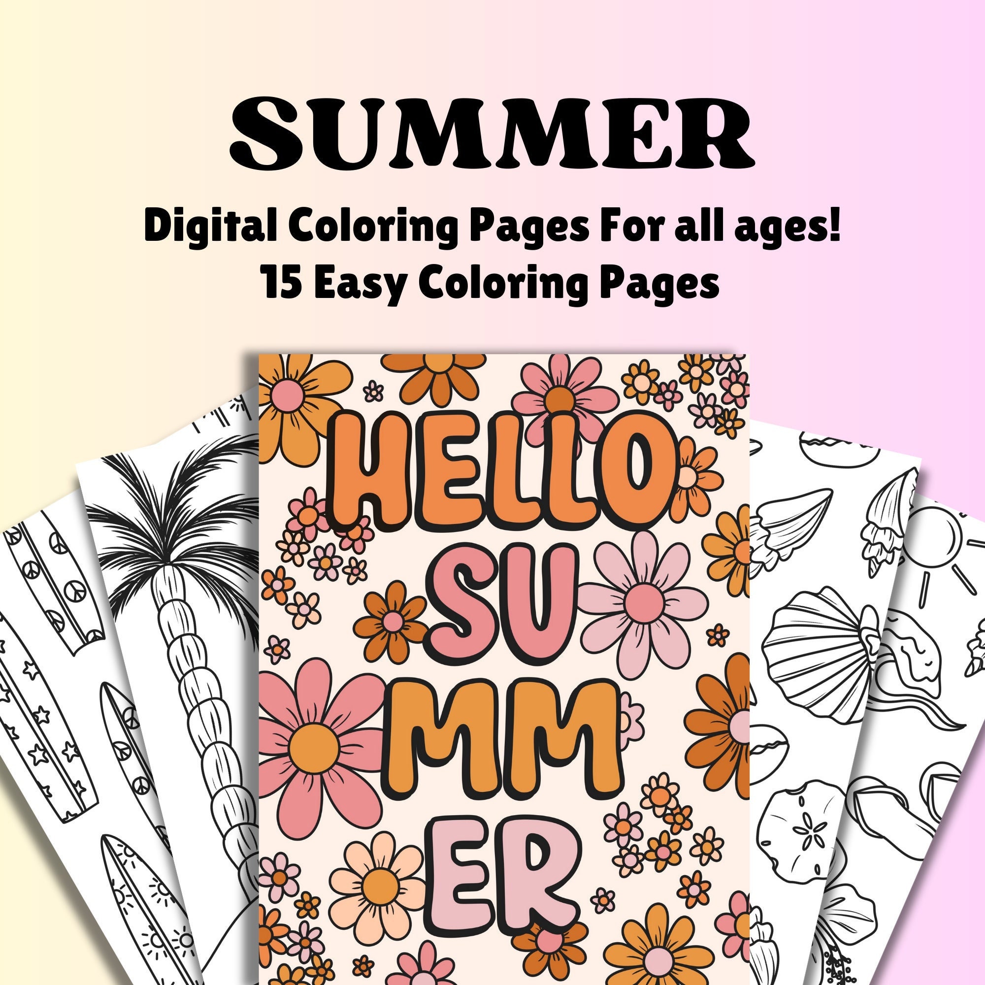 Easy Summer theme Coloring pages for adults, Printable coloring book for relaxation, trendy Summer coloring pages, Coloring Pages printable