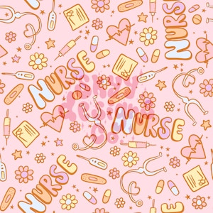 Girly pastel nurse medical digital seamless pattern for fabrics and wallpapers, medical digital paper design, doctor seamless design
