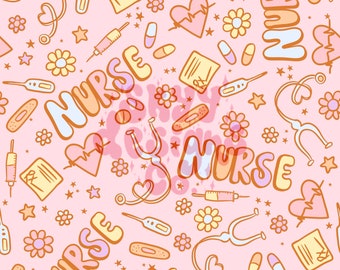 Girly Pastell Krankenschwester Musterdesign, medizinische Werkzeuge Muster Papier digitaler Download