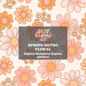 Bright Spring retro daisy floral digital seamless pattern for fabrics and wallpapers, Retro floral digital paper file design download