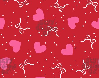 Coquette girly Bows and Hearts Seamless Pattern for Valentine's Day, Bow Pattern Paper Download