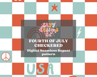 Checkered Fourth of July digital seamless pattern for fabrics and wallpapers, Retro July Digital Download for fabrics, Repeat pattern file